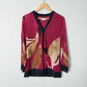 Chicos Burgundy Sheer Button Down Top 1